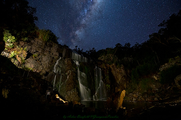 Milky Way over MacKennzie Falls in the Grampians National Park, on a night adventure from Grampians Paradise Camping and Caravan Parkland