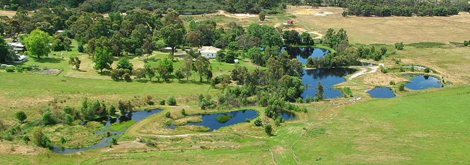 An aerial view of Redman Bluff Wetlands in 2010 at Grampians Paradise Camping and Caravan Parkland