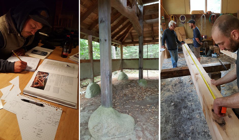 Designing the joinery for the frame to be built during the Traditional Timber Framed Building on the Fox Maple Spring Workshop in 2017